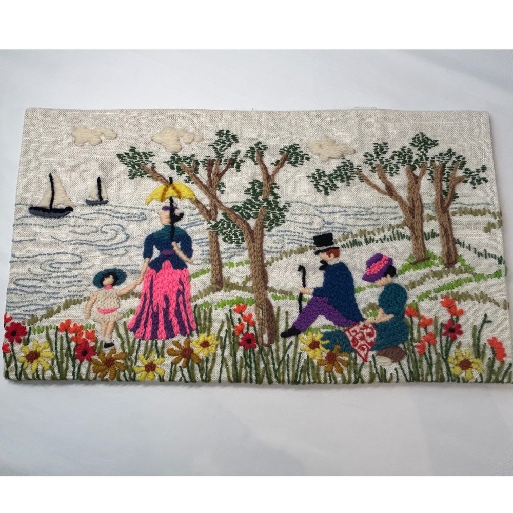 Unbranded Crewel Embroidery Wall Art Unisex OS Cream Victorian Park Scene